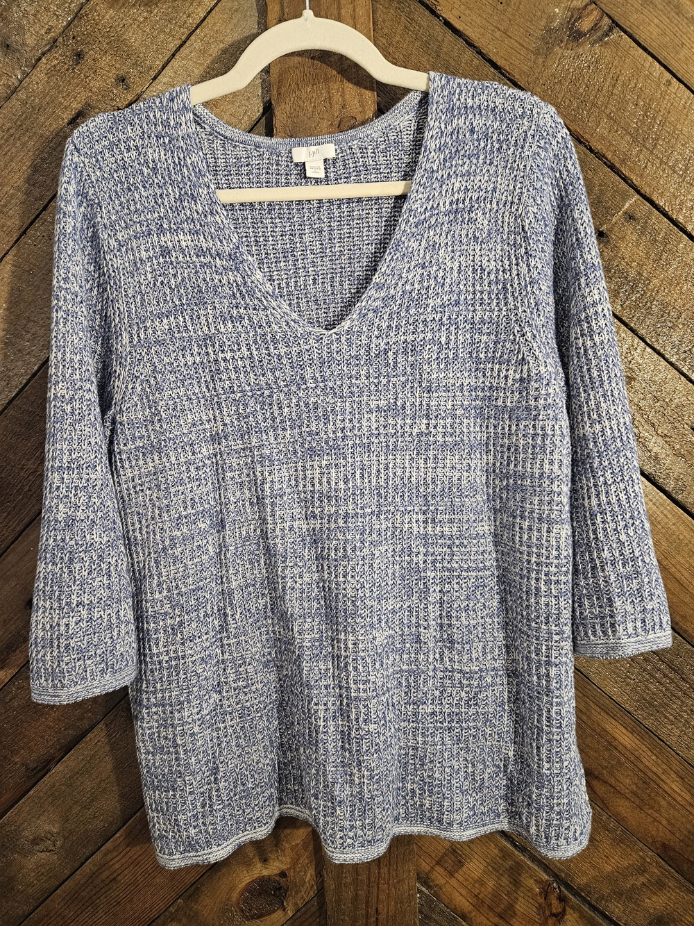 J. Jill Blue Marled V-Neck 3/4 Sleeve Sweater Sz Large Petite